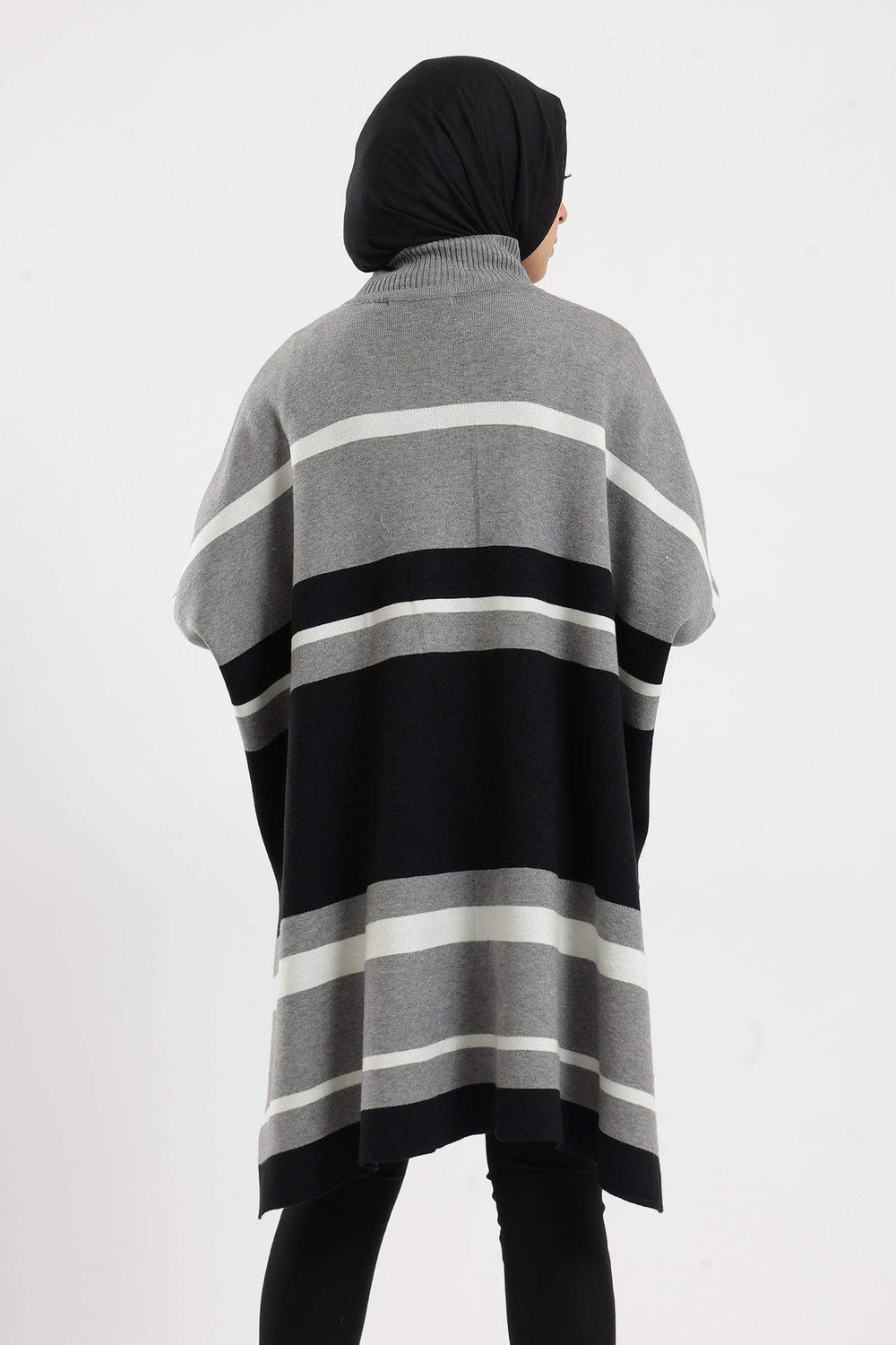 Carina High Neck Striped Poncho