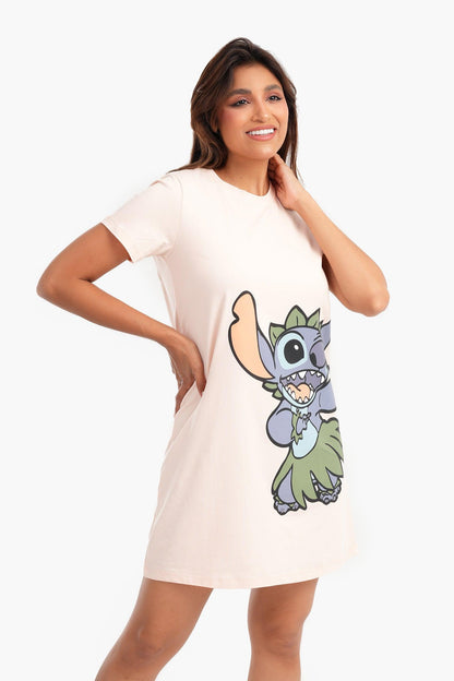 قميص نوم متوسط ​​الطول بطبعة سايمون فاتحة