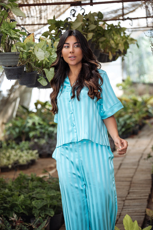 Carina Turquoise Striped Pyjama Set