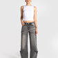 Gray Low Slit Wide Leg Jeans