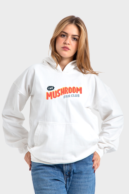 So-Off Feature Line, White Oversized Printed Hoodie