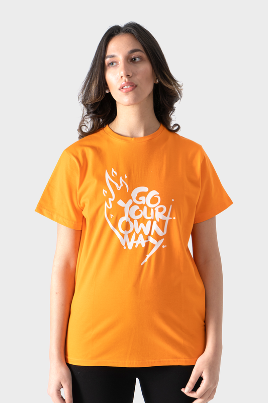 Okoye Orange Front Printed Short Sleeve T-Shirt