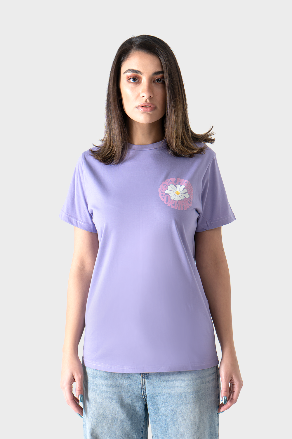 Okoye Lavender Flower Printed Short Sleeves T-Shirt