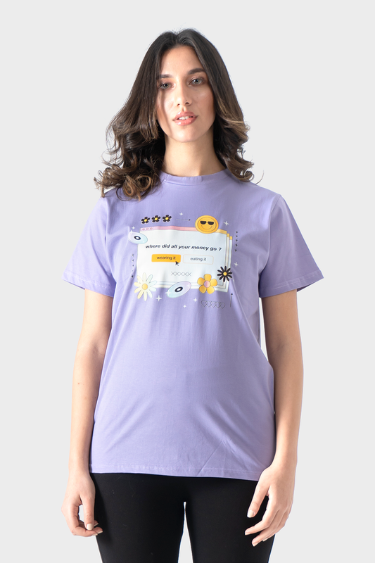 Okoye Lavender Front Printed Short Sleeves T-Shirt