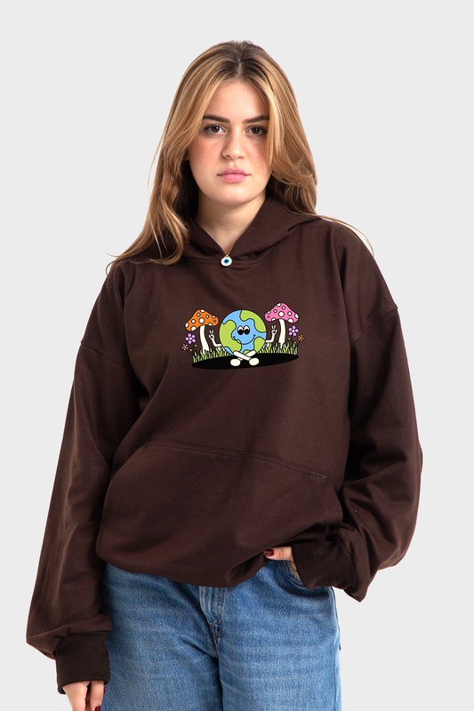 هودي مميز أوفر سايز مطبوع بني