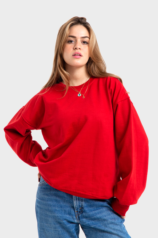 So-Off Red Oversized Crew Neck Sweatshirt