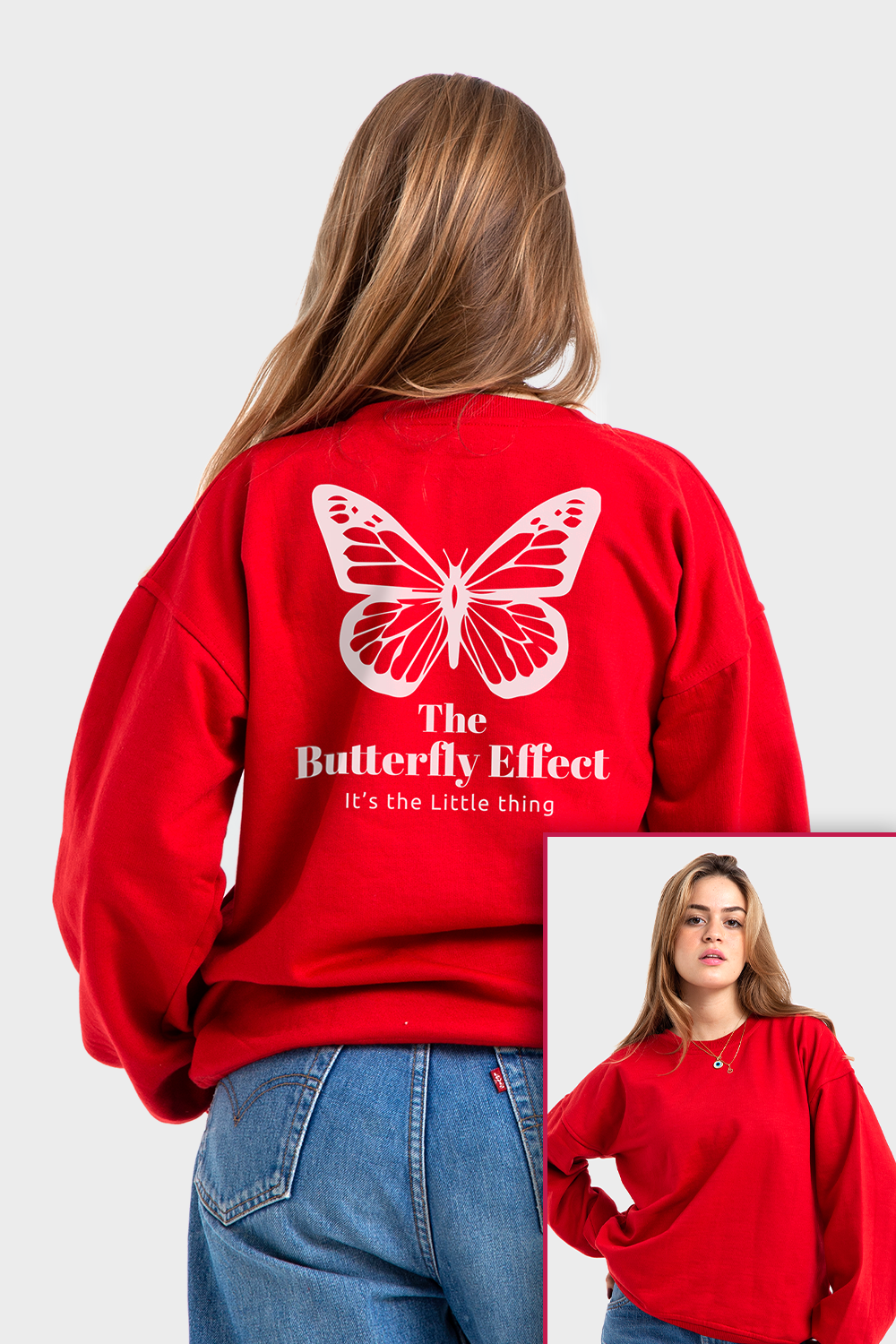 So-Off Red Oversized Crew Printed Sweatshirt