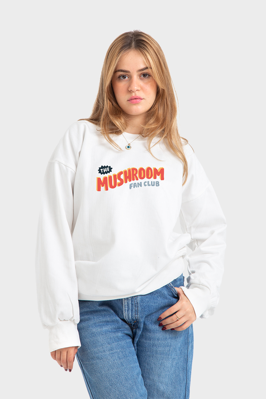 So-Off White Oversized Crew Printed Sweatshirt