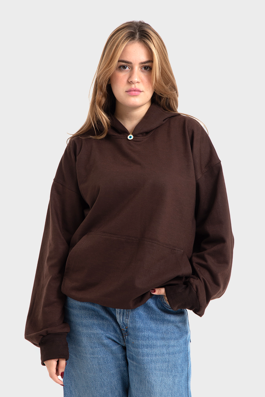 So-Off Feature Line, Brown Oversized Plain Hoodie