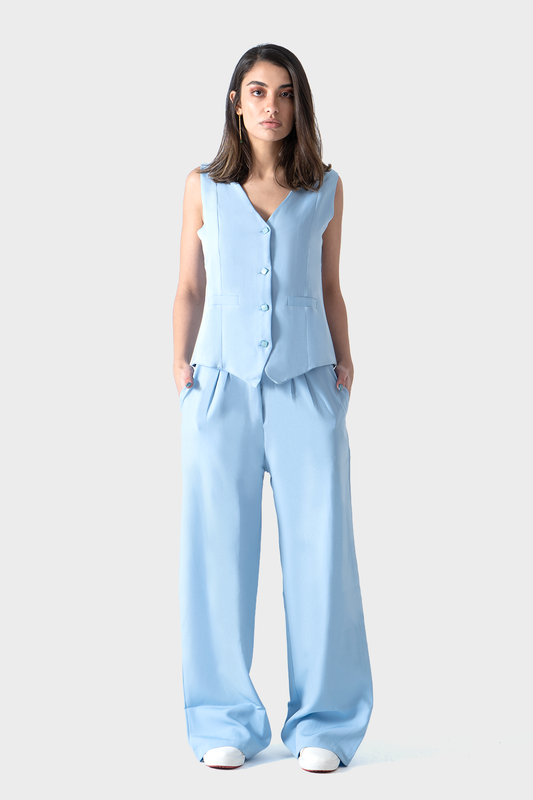 Light Blue Loose Fit Vest Suit, Set of 2 Pieces