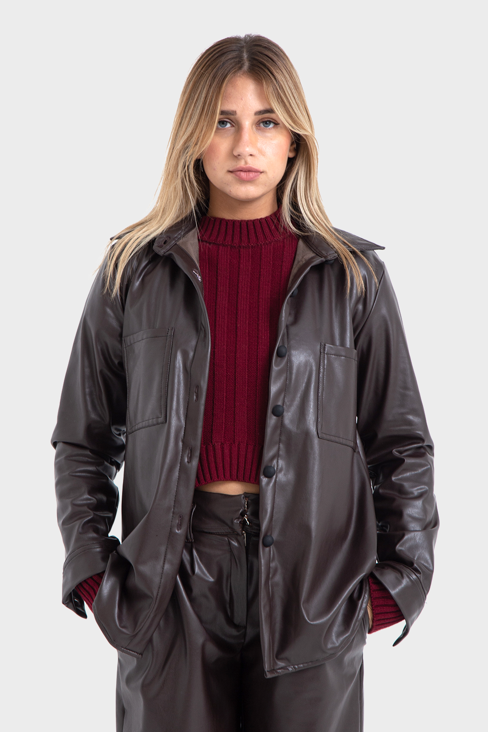 Dark Brown Regular Fit Leather Shirt