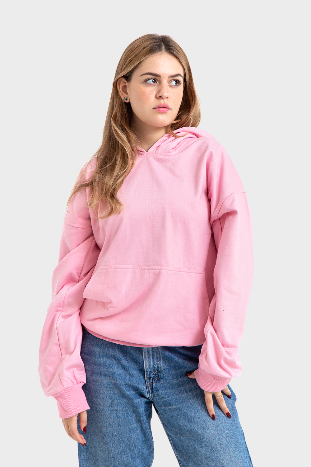 So-Off Feature Line, Pink Oversized Plain Hoodie