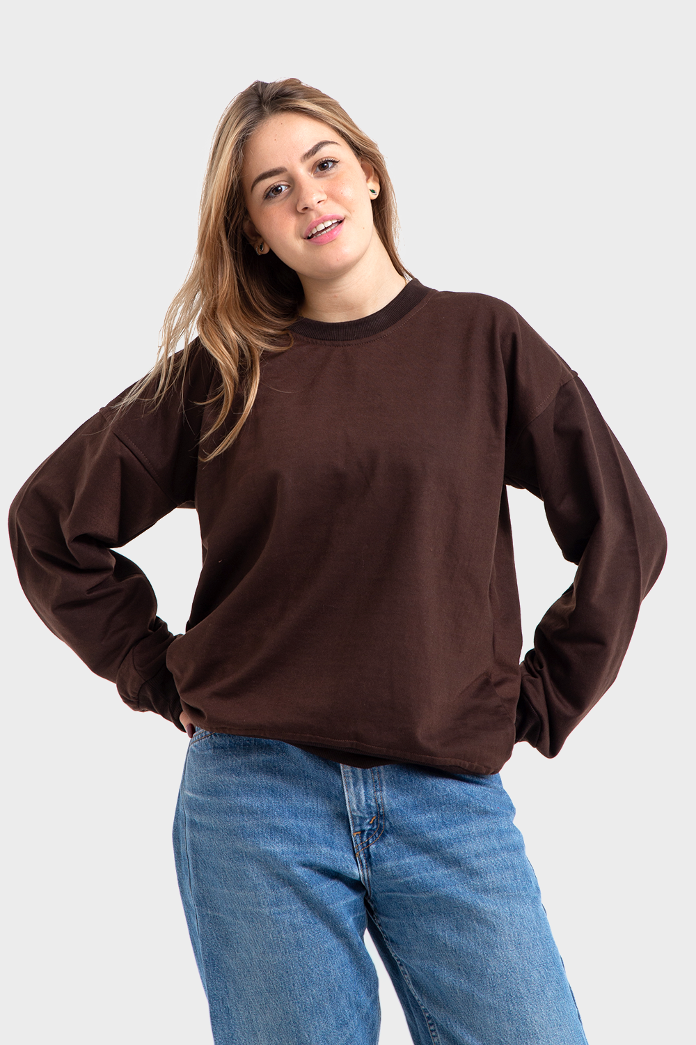 So-Off Brown Oversized Crew Neck Sweatshirt