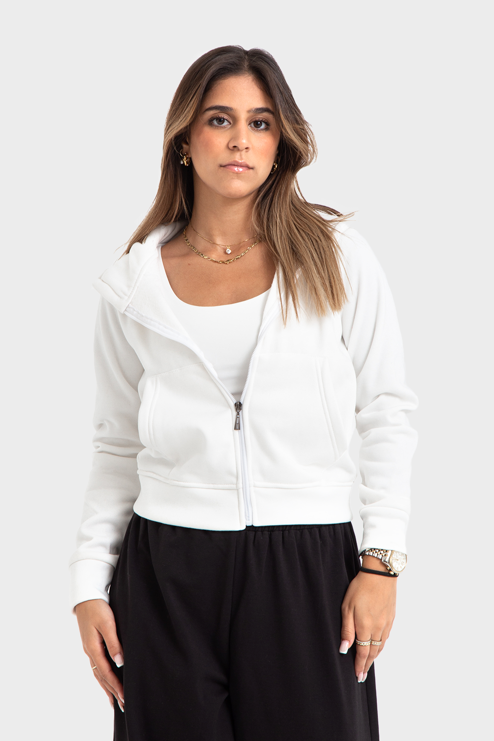 So-Off Feature Line, White Zip-Up Hoodie