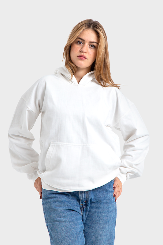 So-Off Feature Line, White Oversized Plain Hoodie