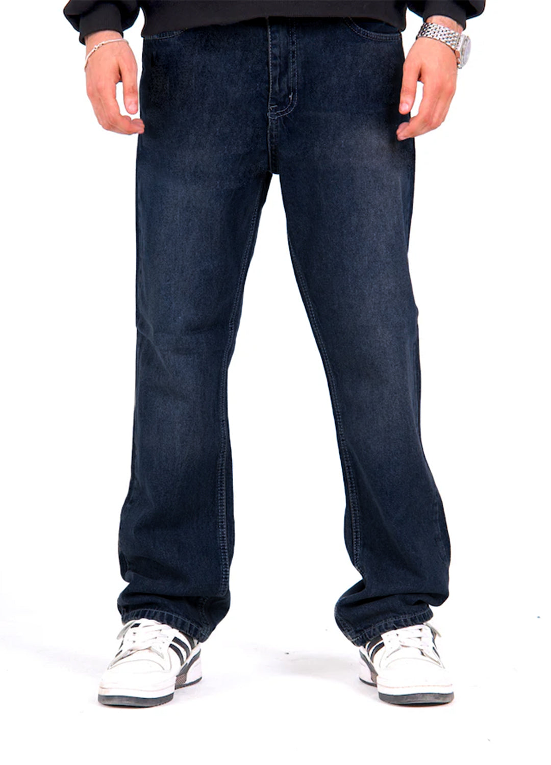 Regular Fit Denim Pants - Washed Dark Blue