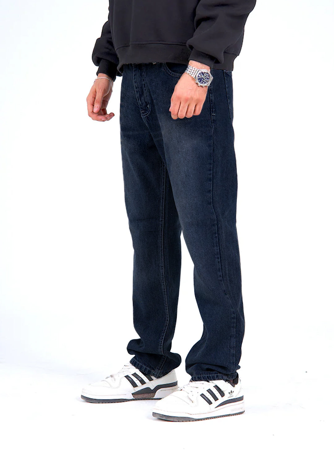 Regular Fit Denim Pants - Washed Dark Blue