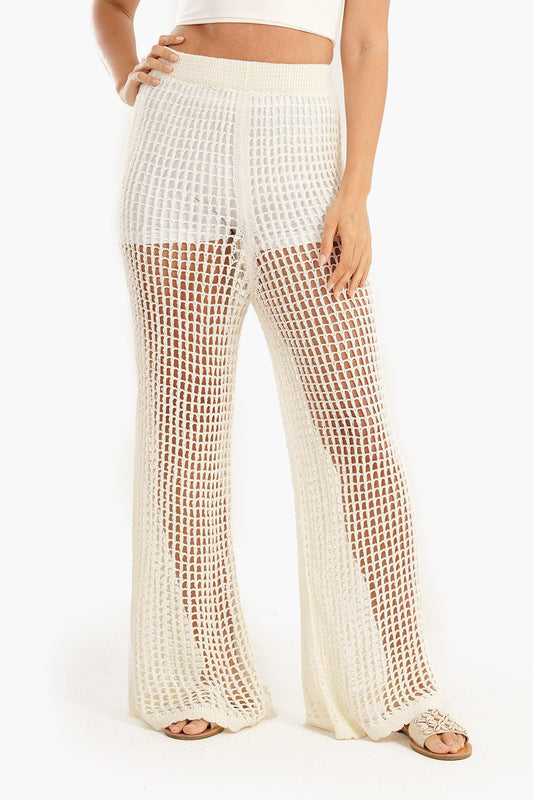 بنطلون شاطئ شبكي أبيض اللون