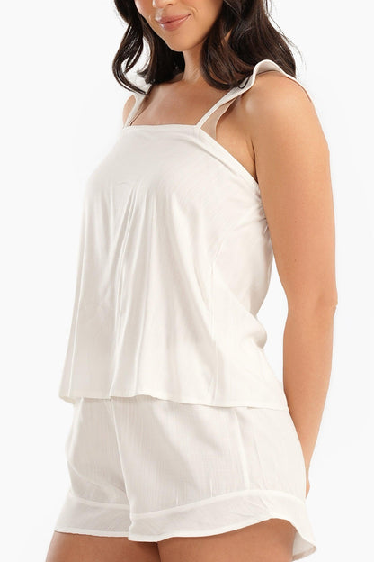 طقم بيجاما من الفيسكوز باللون الأبيض العاجي