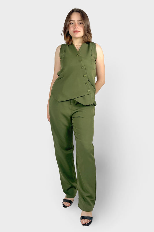 Olive Regular Fit Rosaline Vest Suit