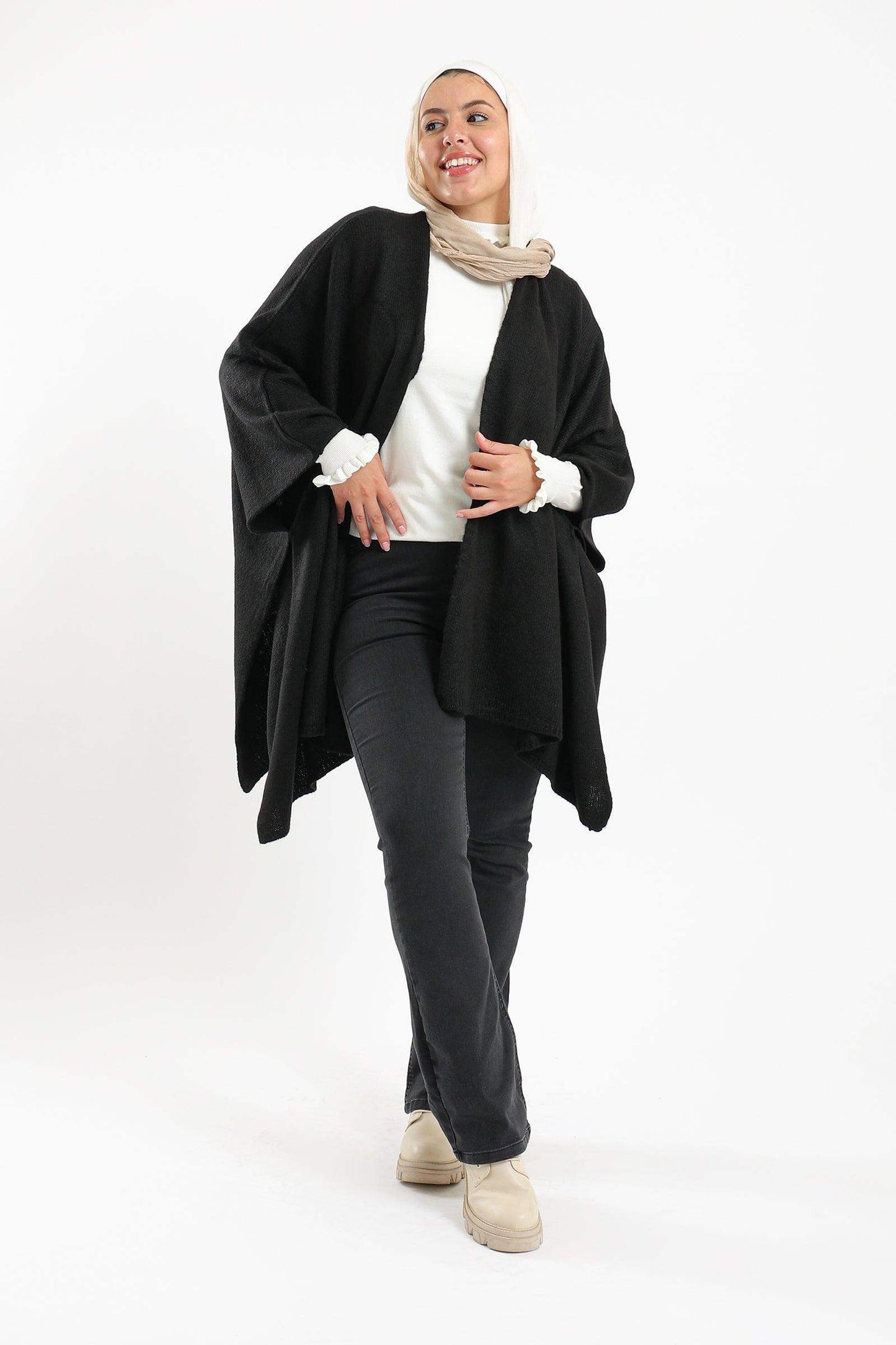 Carina Solid Wool Open Poncho