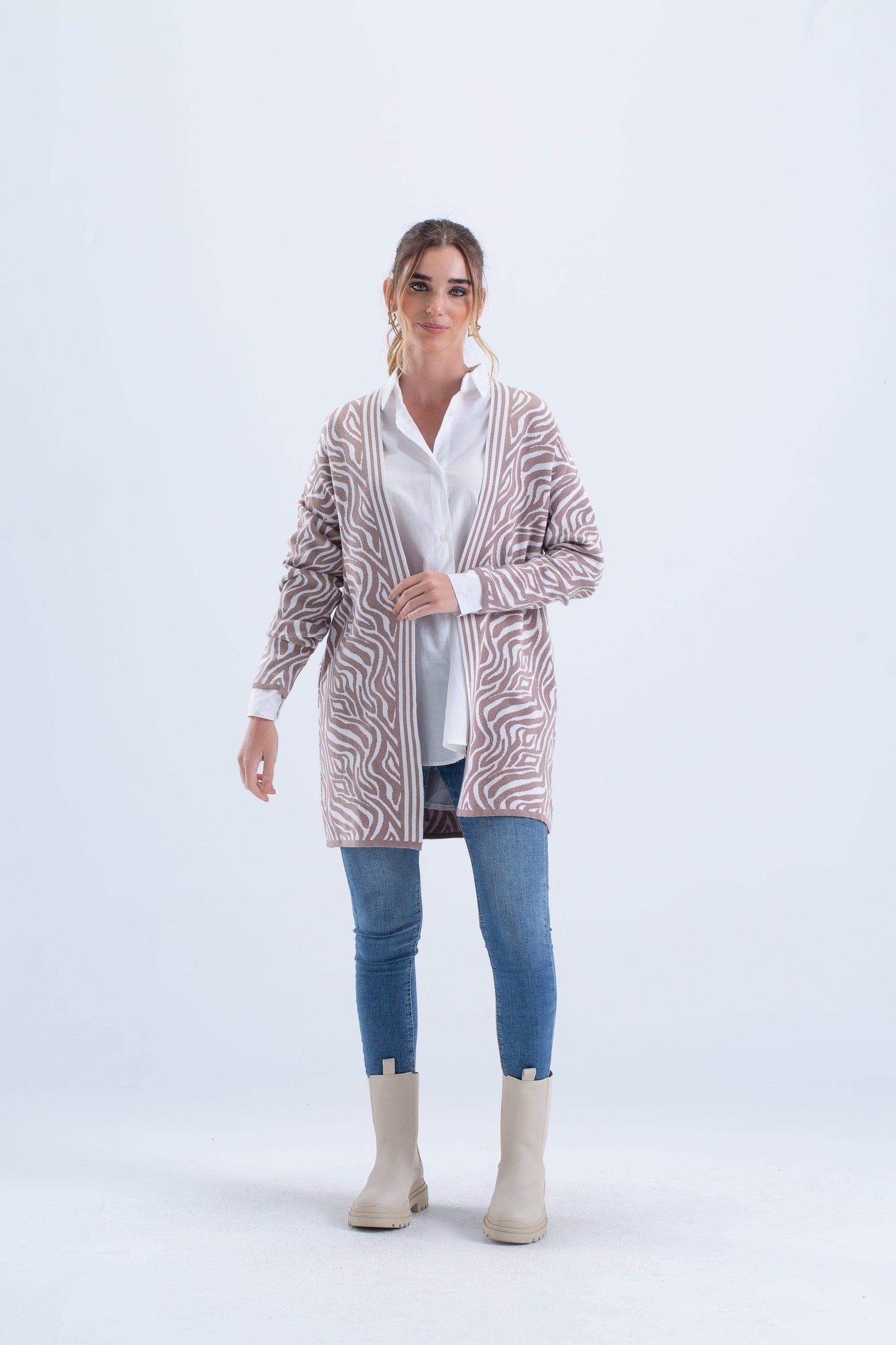 Carina Open Neckline Printed Cardigan