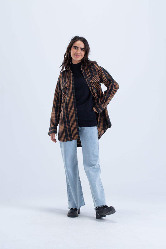 قميص منقوش كبير الحجم