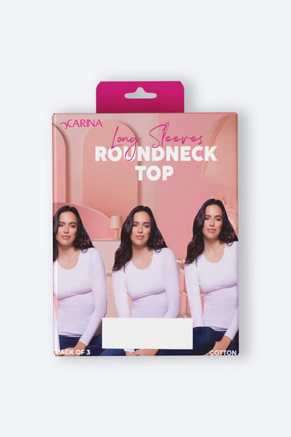 مجموعة من 3 قمصان ذات رقبة دائرية وأكمام طويلة