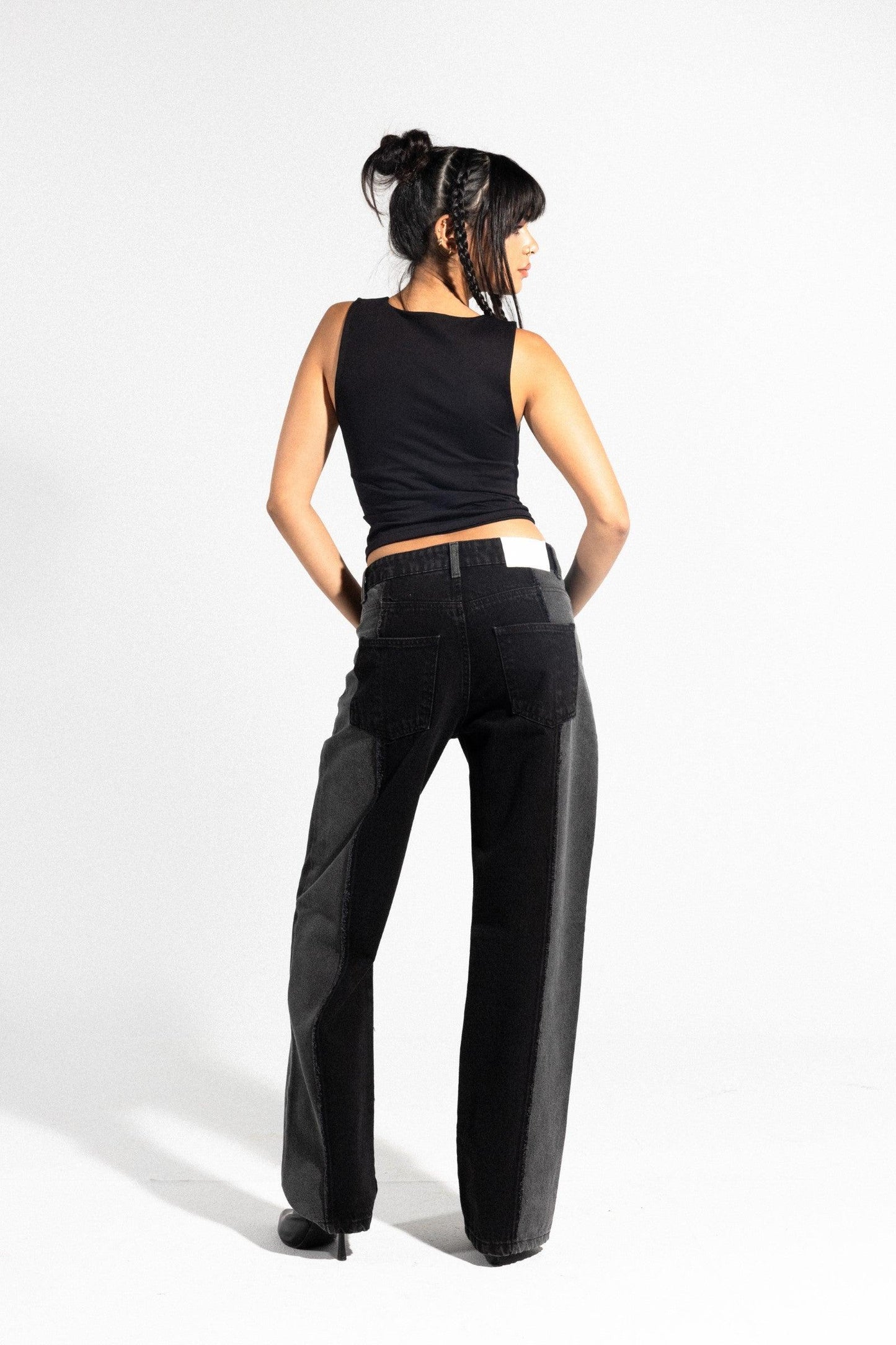 Black Fringe Straight Leg Jeans