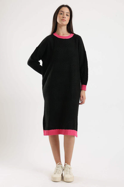 Carina Pink Trim Wool Dress