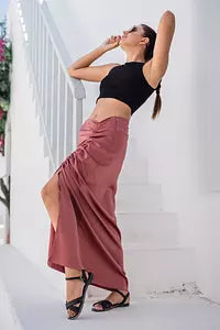 Mrgd Satin Drawstring Side Slit Skirt