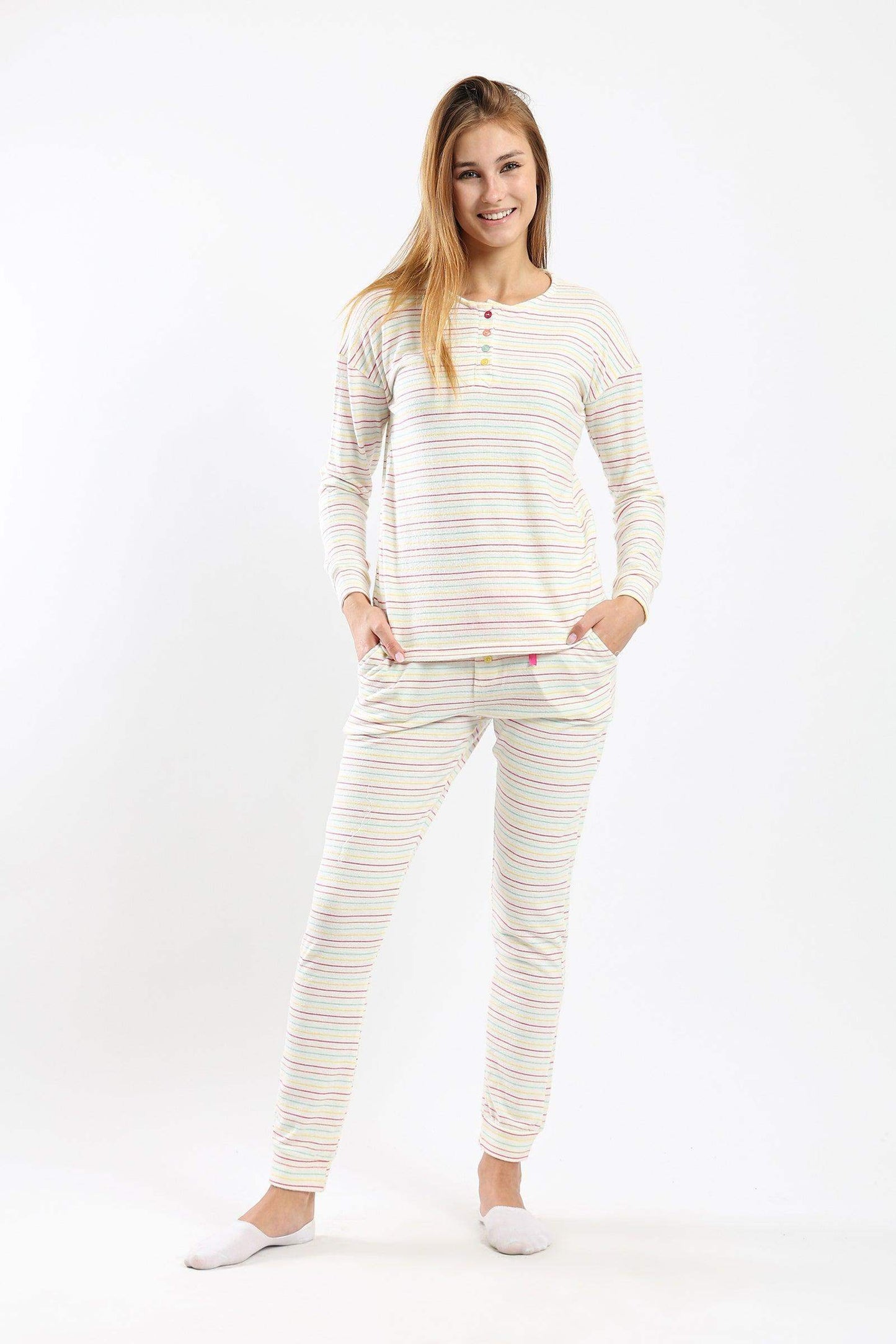 Carina Pyjama Set with Colored Stripes