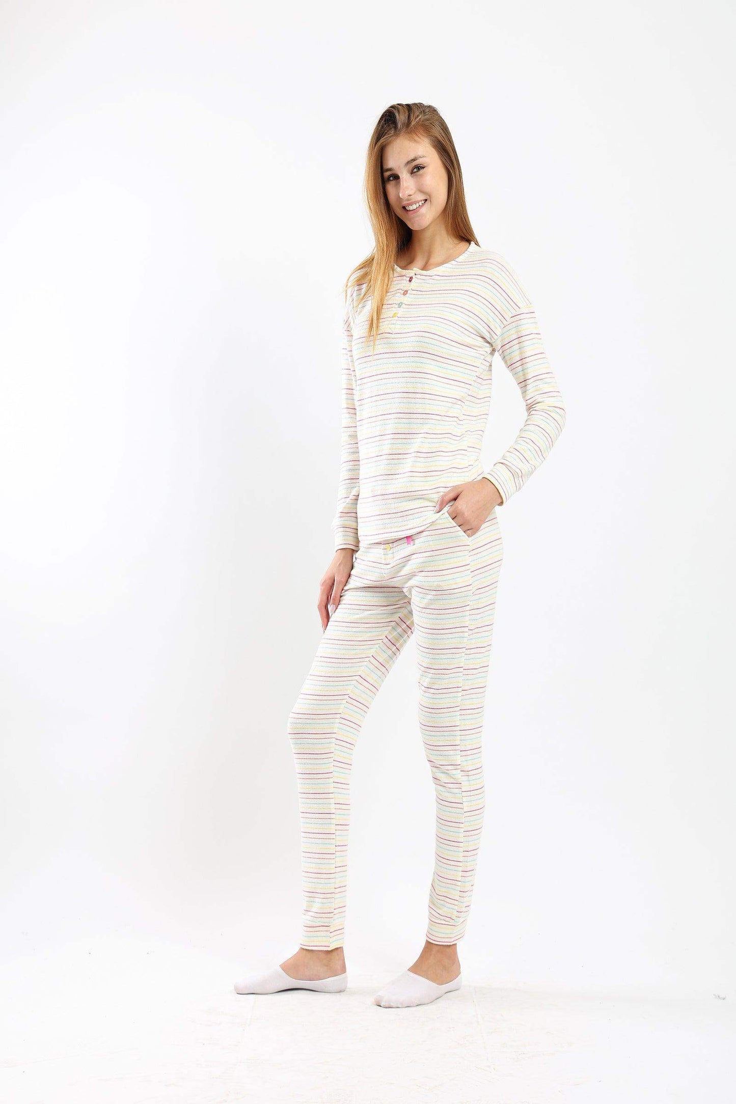 Carina Pyjama Set with Colored Stripes