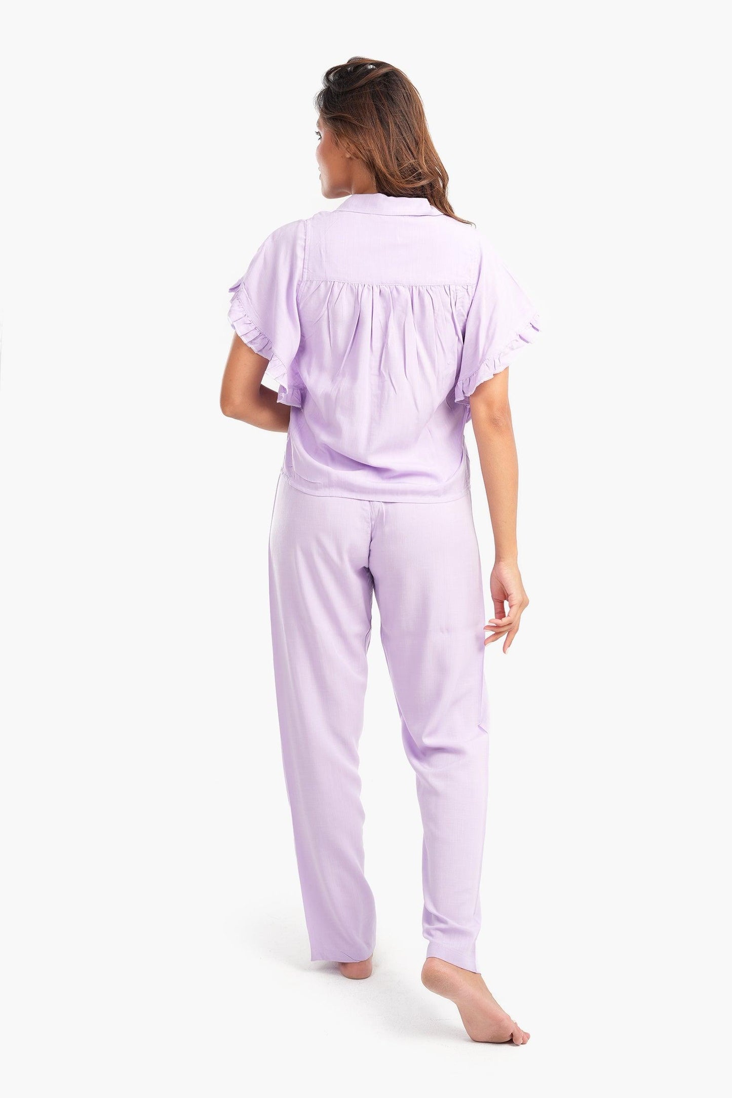 Light Lilac Ruffled Sleeves Pyjama Set