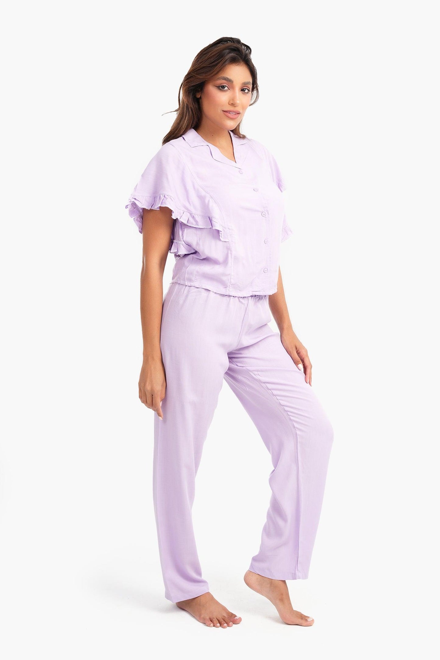 Light Lilac Ruffled Sleeves Pyjama Set