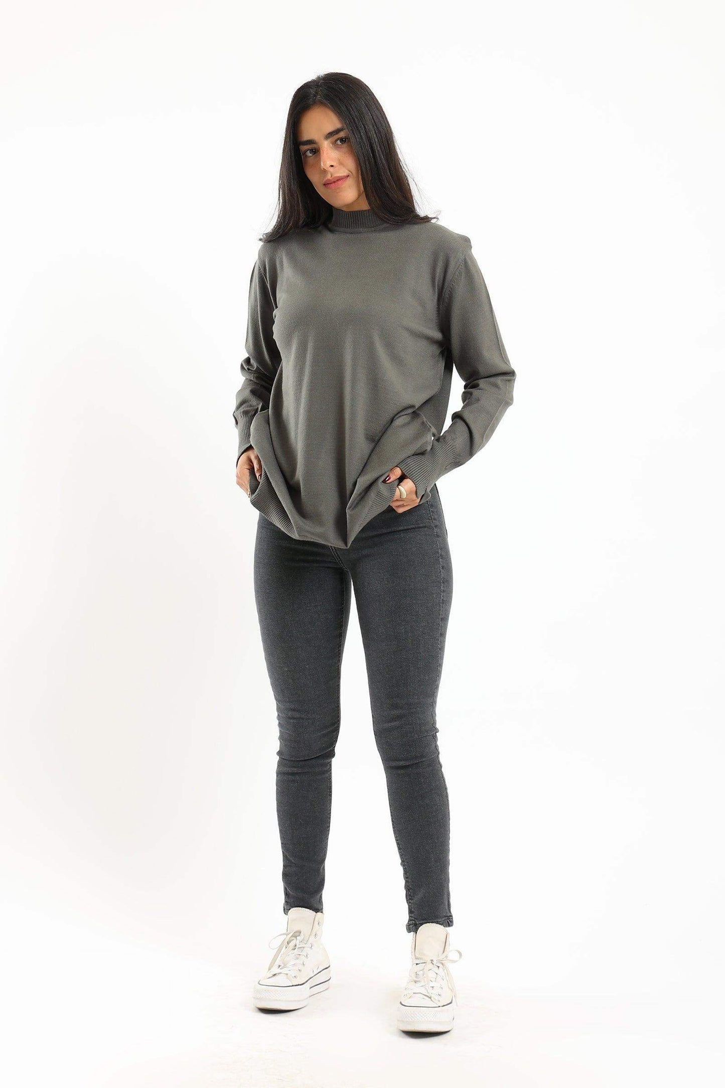 Carina Ribbed Hem Plain Pullover