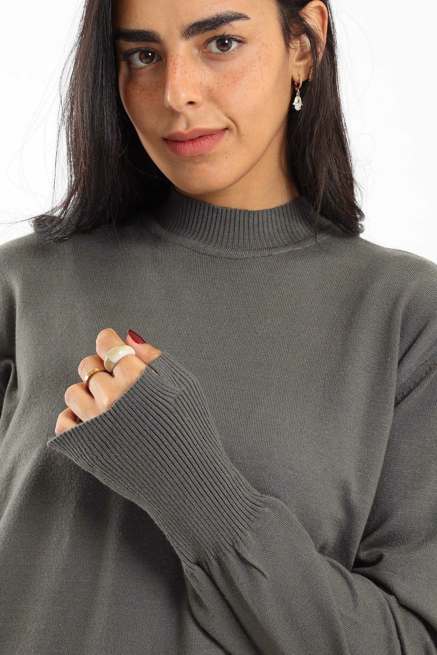 Carina Ribbed Hem Plain Pullover