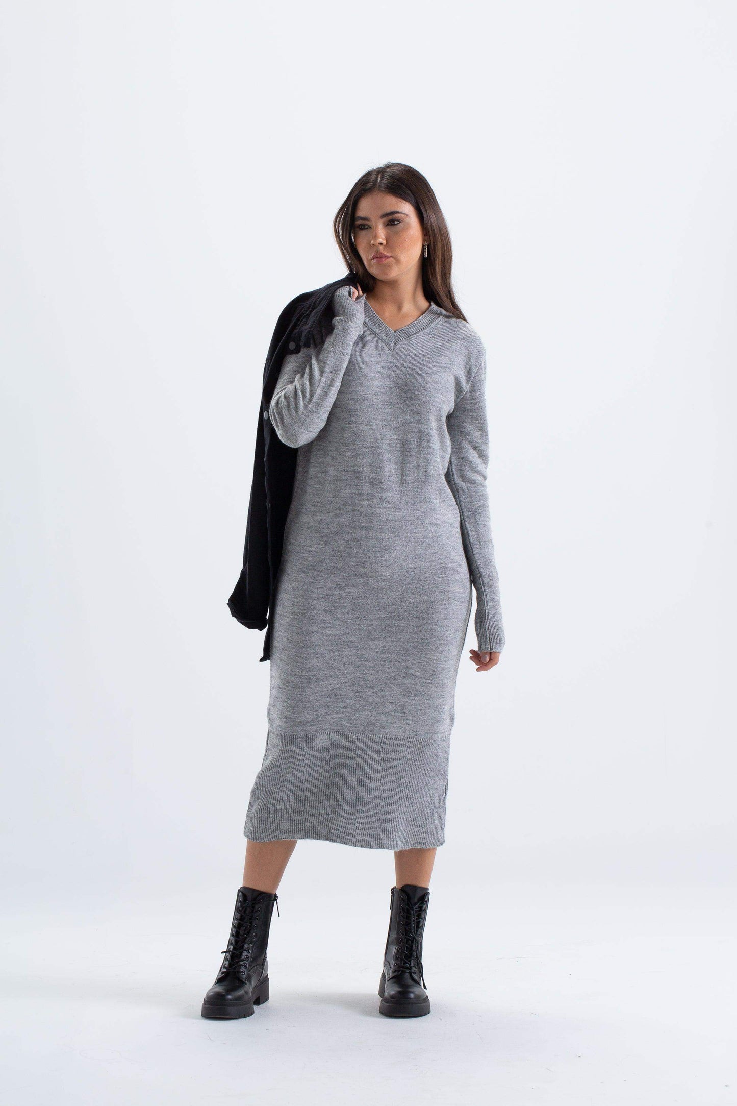 Carina Ribbed V-Neck Midi Dress