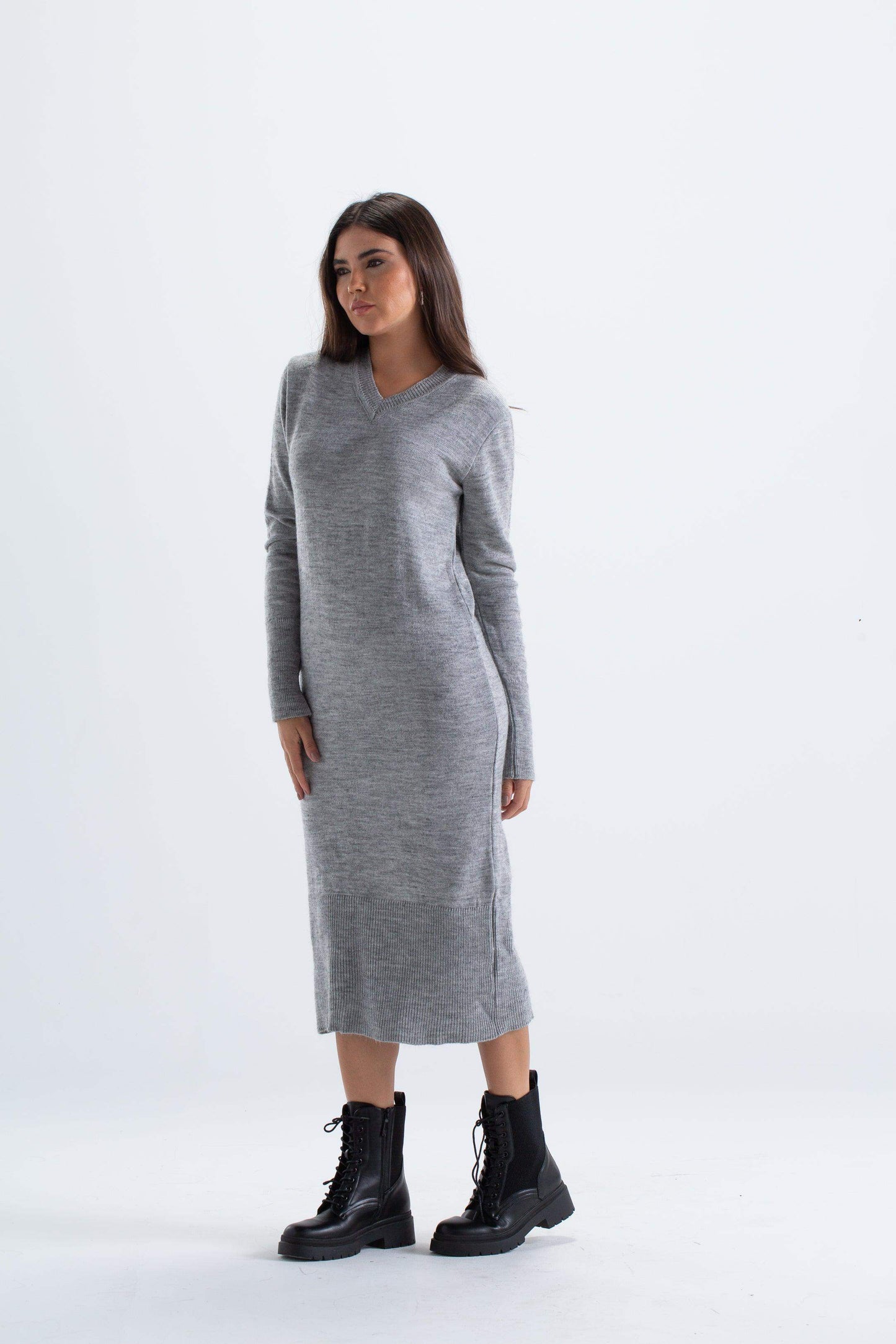 Carina Ribbed V-Neck Midi Dress