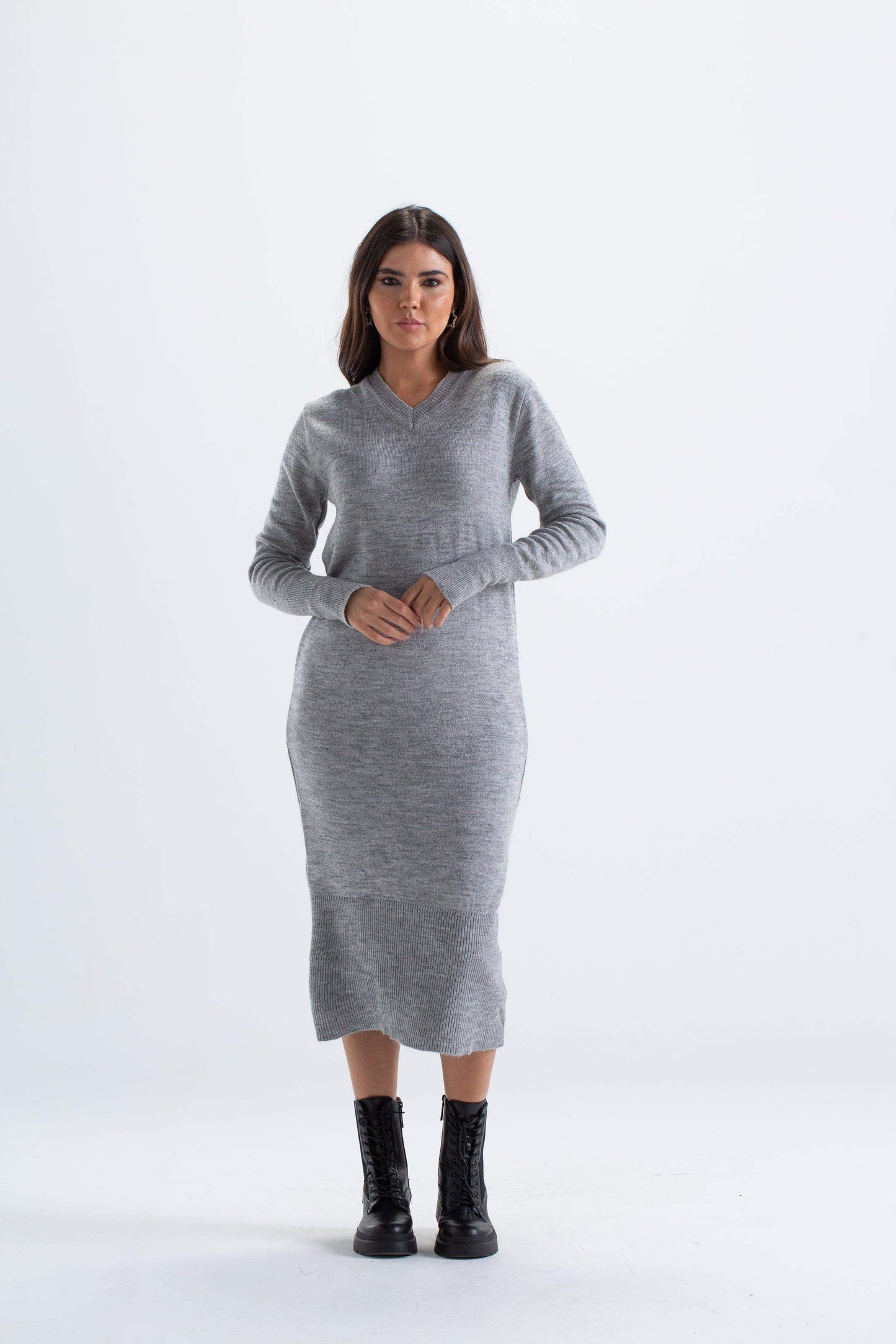 Carina Ribbed V-Neck Midi Dress