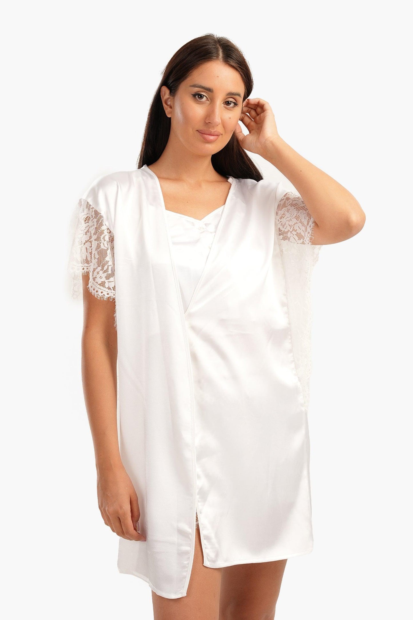 Carina Robe with Lace Short Sleeves