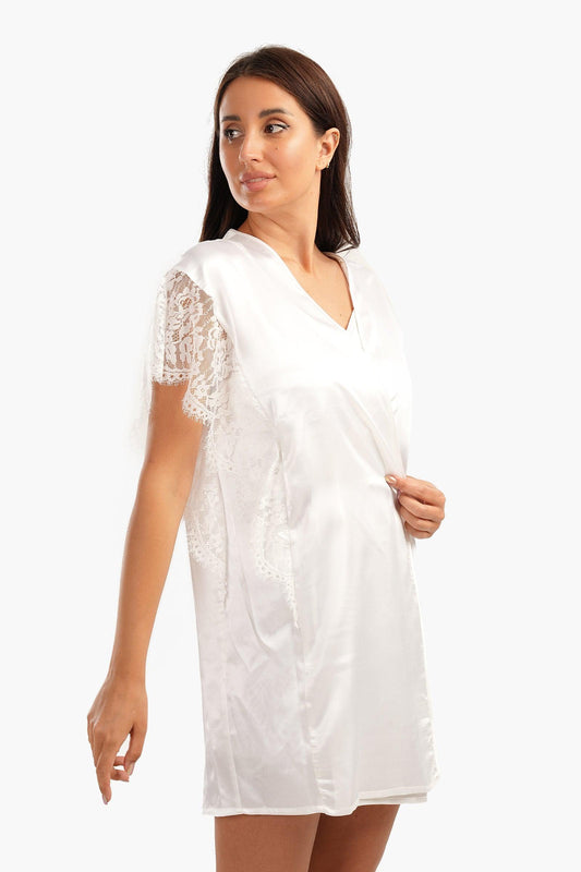 Carina Robe with Lace Short Sleeves