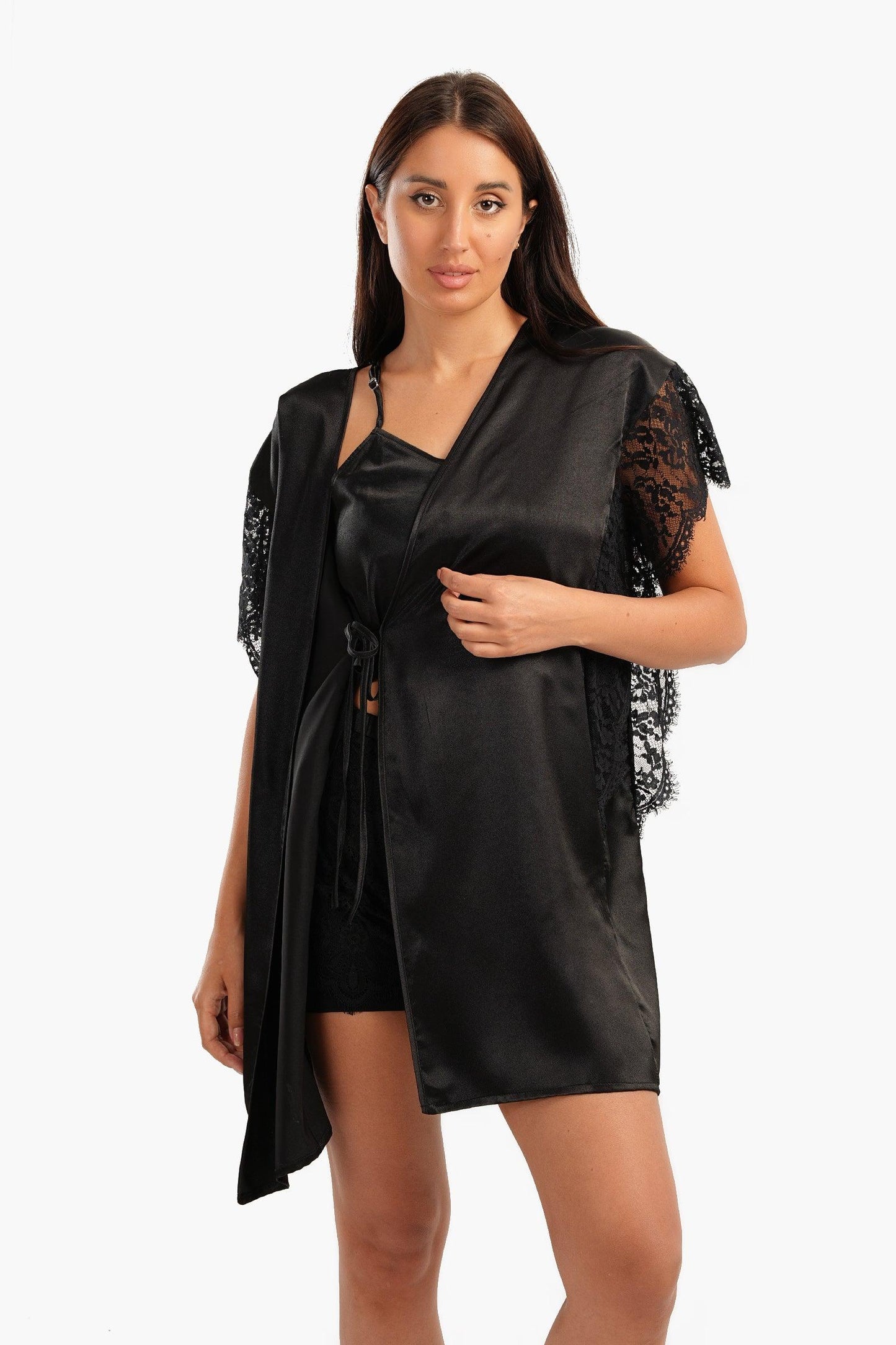 Carina Robe with Lace Short Sleeves