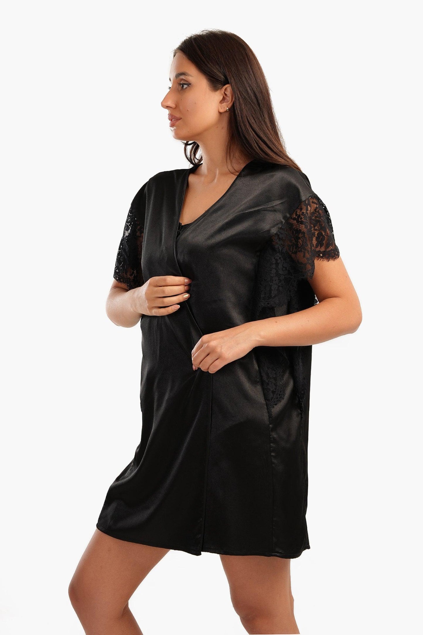 Carina Robe with Lace Short Sleeves