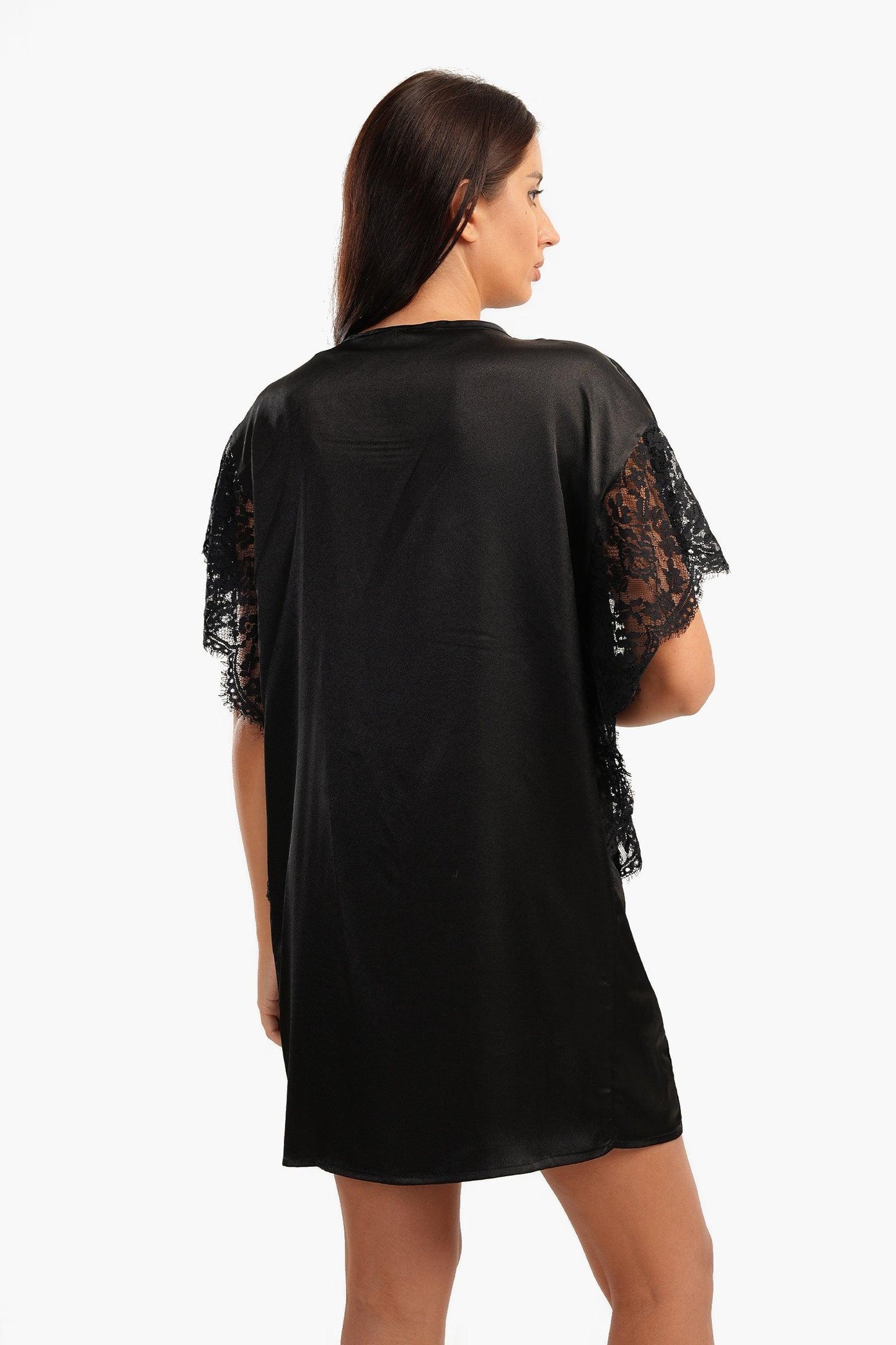 Carina Robe with Lace Short Sleeves