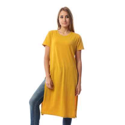 Side Slits Short Sleeves Basic Top