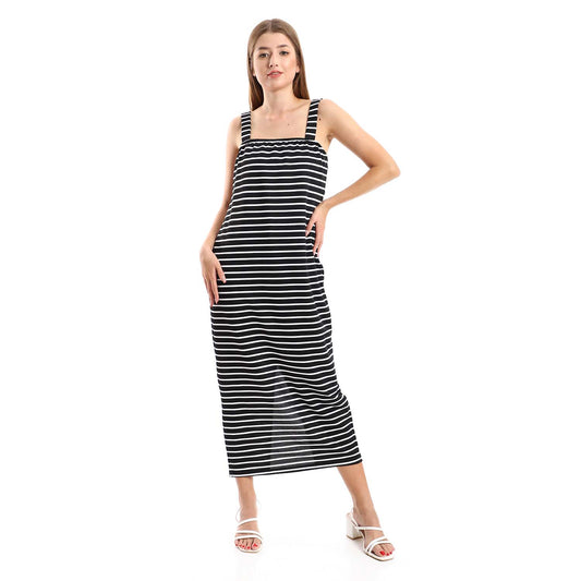 Sleeveless Striped Dress with Side Slits