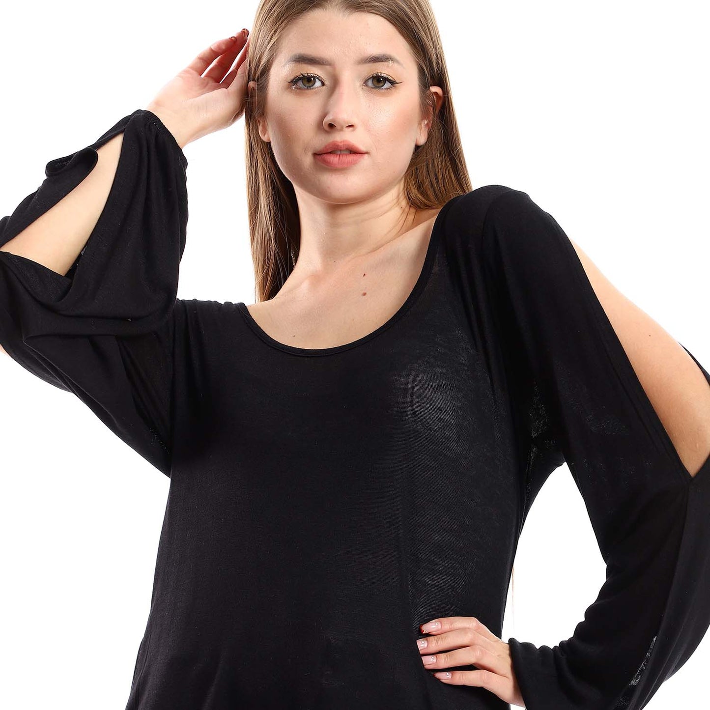 Wide Round Neck Tunic with Side Sleeves Slits
