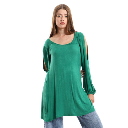 Wide Round Neck Tunic with Side Sleeves Slits