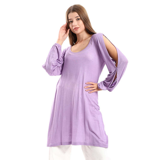 Wide Round Neck Tunic with Side Sleeves Slits